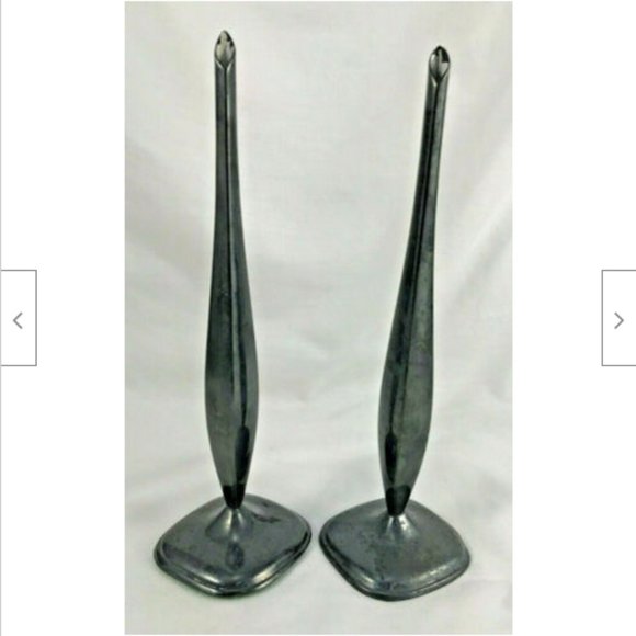 Set of 2 Vtg Silver Plated 8" Flower Bud Metal Vase Minimal Sleek Modern - Picture 1 of 6